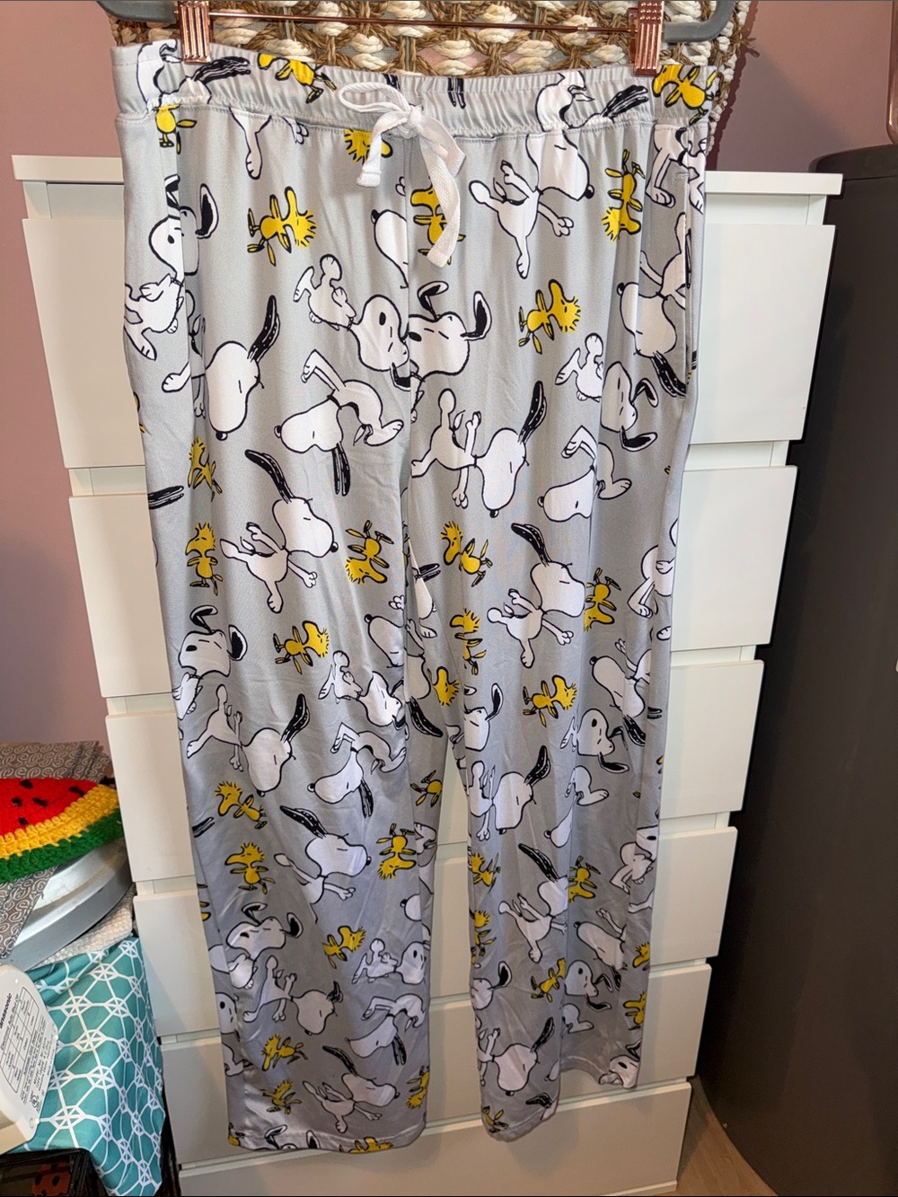 Womens Gray Snoopy & Woodstock Pajama Pants - Gray